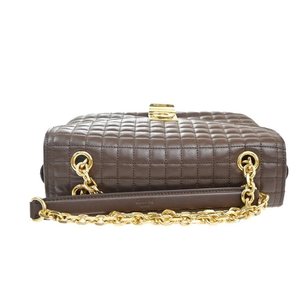 CELINE C Logo Chain Shoulder Hand Bag Quilted Leather Brown GHW Italy 57RL830 - Picture 5 of 16
